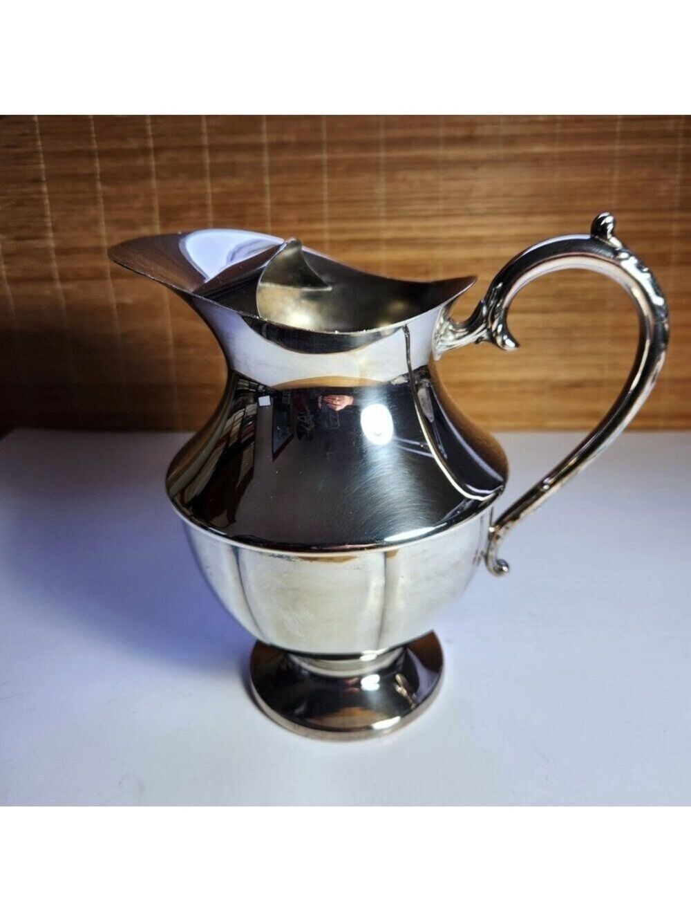 Victorian EP Copper Water Pitcher 8.25” Silverplate Vintage Ornate Canada Jug
